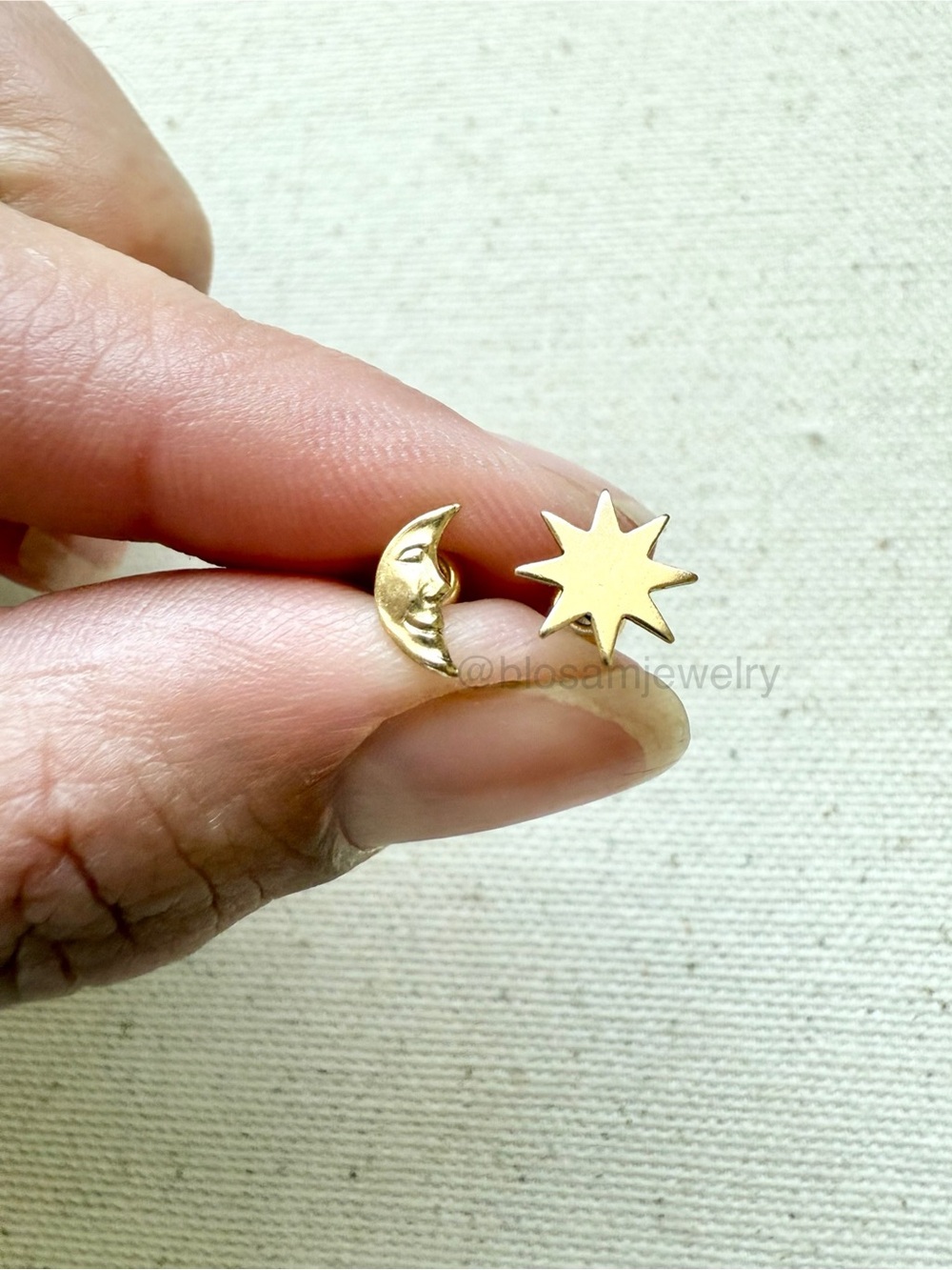 14K Gold Filled Celestial Jewelry Moon & Starburst Mismatched Stud Earrings